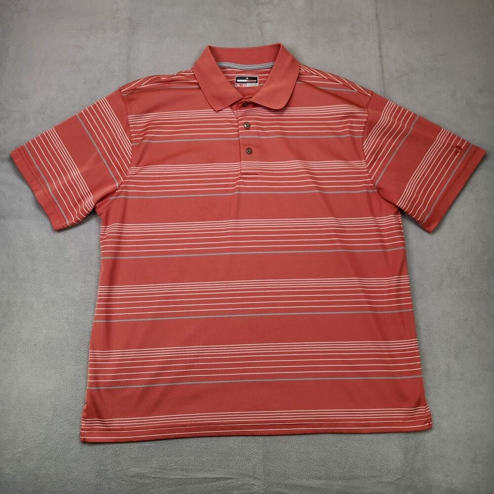 Grand Slam Golf Polo Shirt Men's XL S/S Pink Salmon Striped‎ Performance Stretch